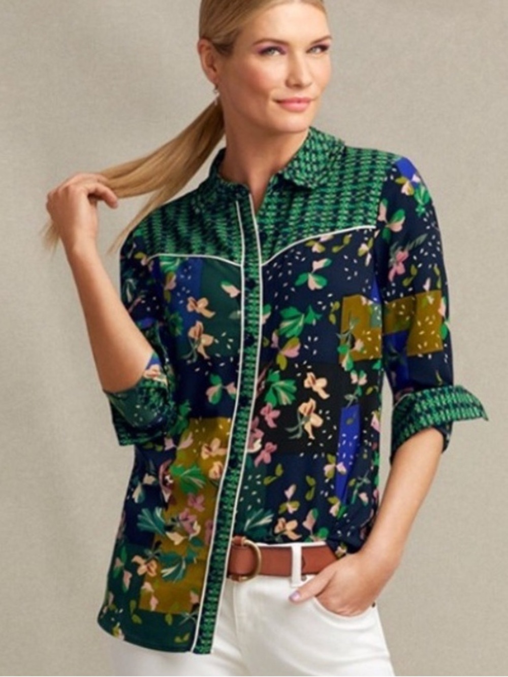 CAbi Style 5520 Bronco Western Mixed Media Button Front Shirt